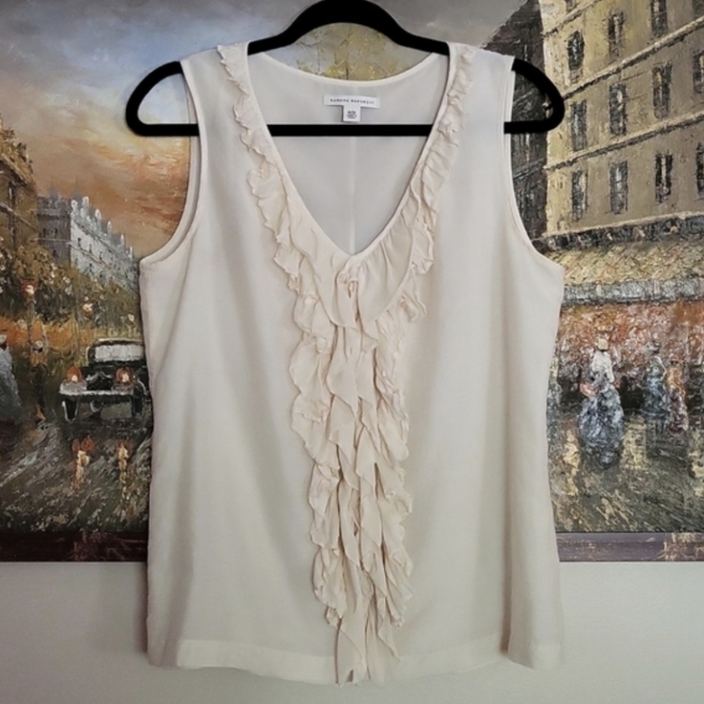 Banana Republic Cream Ruffle V-Neck Blouse